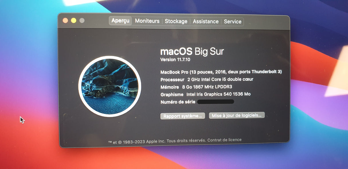 MacBook Pro 13" - Intel I5 2 GHz - SSD 256 Go - RAM 8 Go - Clavier QWERTY